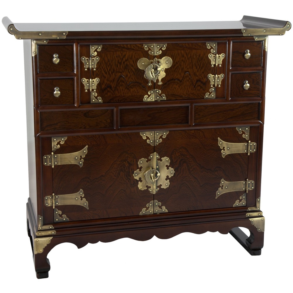 Oriental Furniture Korean Double Cabinet Design Scholar s Chest  34 W x 13.5 D x 30 H  decorative item  oriental design  any occasion  any room