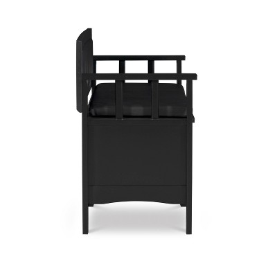 Carlton 44.5'' Black Faux Leather & Ash Wood Storage Bench