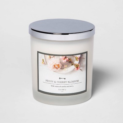 20oz Lidded Milky Glass Jar 3-Wick Peony and Cherry Blossom Candle - Threshold™