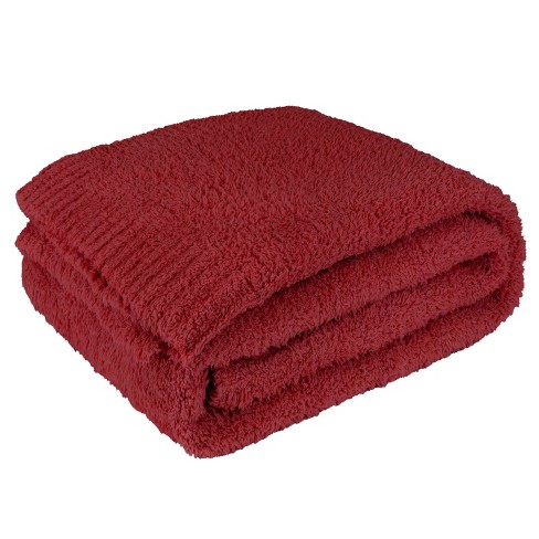 PAVILIA Plush Knit Throw Blanket for Couch Sofa Bed Super Soft Fluffy Fuzzy Lightweight Warm Cozy All Season Dark Red Twin 60x80