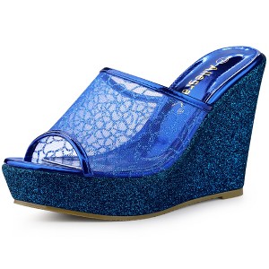 Allegra K Women's Glitter Platform Slip on Wedge Slide Sandals - 1 of 4