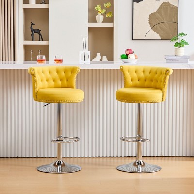 Set of 2 Velvet Swivel Bar Stools,Adjustable Counter Stools with Tufted Back,Chrome Base and Nailhead Trim for Kitchen Island-Maison Boucle
