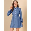 Allegra K Women's Peter Pan Collar Long Sleeve Button Down Chambray Dresses - 2 of 4