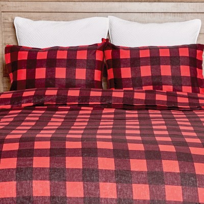 King Red and Black Buffalo Check Cotton Duvet Cover Set