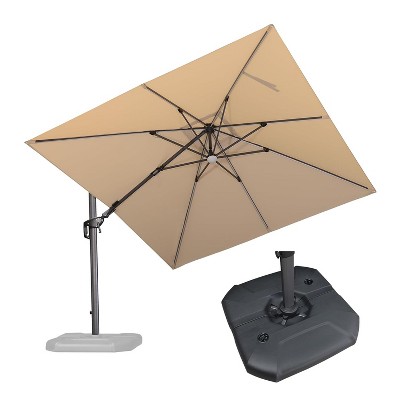 PURPLE LEAF 10x10 Ft Cantilever Umbrella Square Solar Powered LED Outdoor Patio Umbrella with 360°Rotation Adjustable With Base