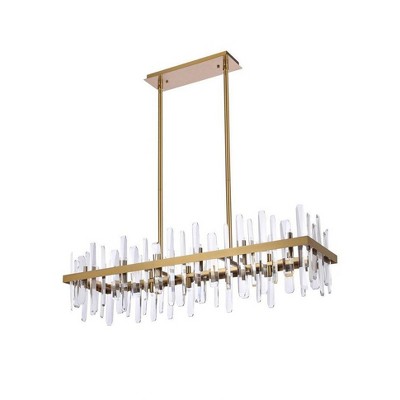 Satin Gold Rectangular Crystal Chandelier with Clear Royal Cut Crystals