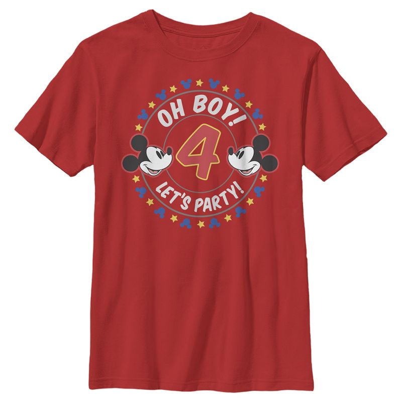 Boy's Mickey & Friends 4th Birthday Oh Boy Let's Party Mickey T-Shirt, 1 of 5