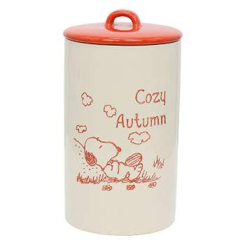 Peanuts Cozy Autumn 40 Ounce Stoneware Snoopy Canister with Lid in Red