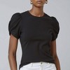 Knit & Lounge Women’s Short Sleeve Knit Top Puff Shoulder Detail Fitted Stretch Tee Casual Everyday Layering T-Shirt - 4 of 4