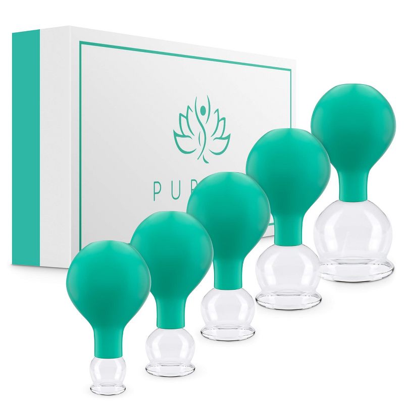 PURAVA Cupping Therapy Set with Suction Ball - Set of 5, 1 of 4