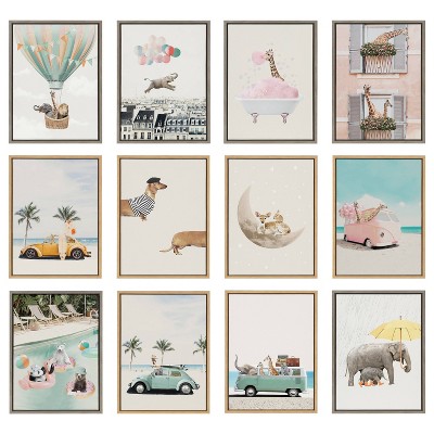 Gray Framed Canvas with Giraffe Print, 18" x 24"