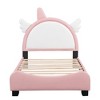 Upholstered Platform Bed With Unicorn Shape Headboard, White+Pink-ModernLuxe - 4 of 4