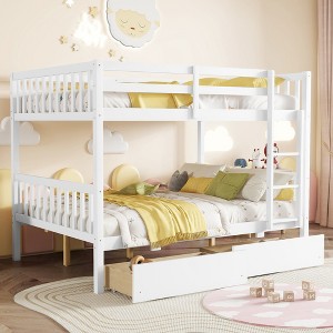 KTMBDW Classic Rubber Wood Twin over Twin Bunk Bed with 2 Drawers, Twin over Twin, Ladder and Safety Guardrails - 1 of 4