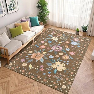 Boho Floral Rug, Washable Soft Low-Pile Non-Shedding Carpet for Living Room, Bedroom, Nursery, Kitchen, Dining, Indoor Use - 1 of 4