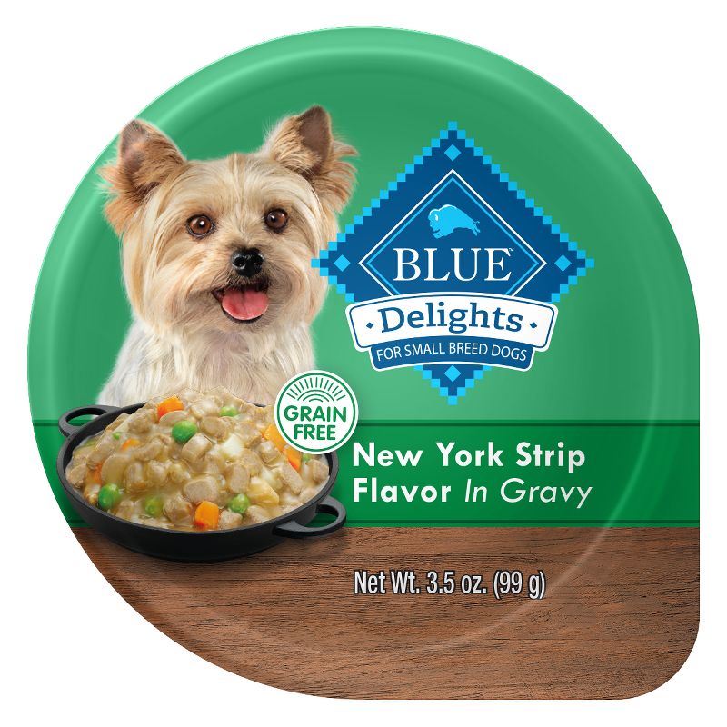 Blue Buffalo Delights Natural Adult Small Breed Wet Dog Food Cup New York Strip Beef Flavor in Hearty Gravy - 3.5oz, 1 of 12
