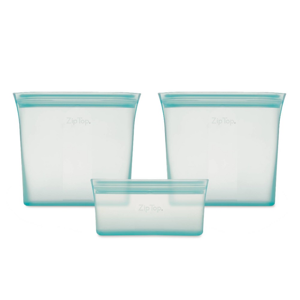 Zip Top Reusable 100% Platinum Silicone Container - 3 Bag Set (2 sandwich/1 snack) - Teal