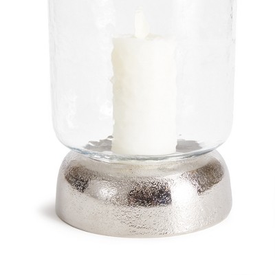 Chrome and Glass Hammered Hurricane Candle Holder