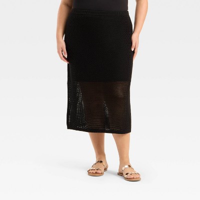 Women's Crochet-Style Pointelle Midi Sweater Skirt - A New Day™