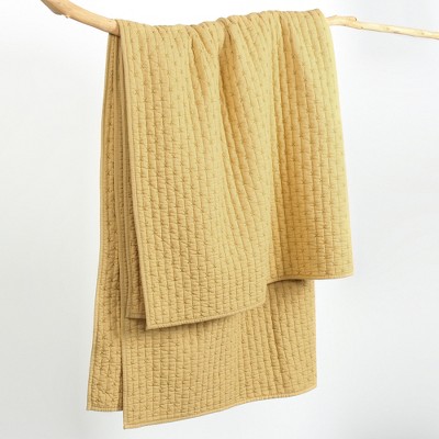 Ochre Cotton Reversible Quilted Throw Blanket