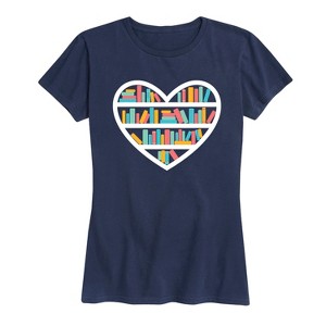 Women's - Instant Message - Heart Book Shelf Short Sleeve Graphic T-Shirt - 1 of 4