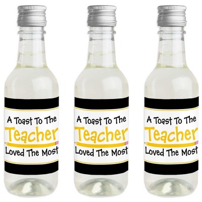 Big Dot of Happiness Best Teacher Gift - Mini Wine and Champagne Bottle Label Stickers - Teacher First and Last Day of School Gift - Set of 16