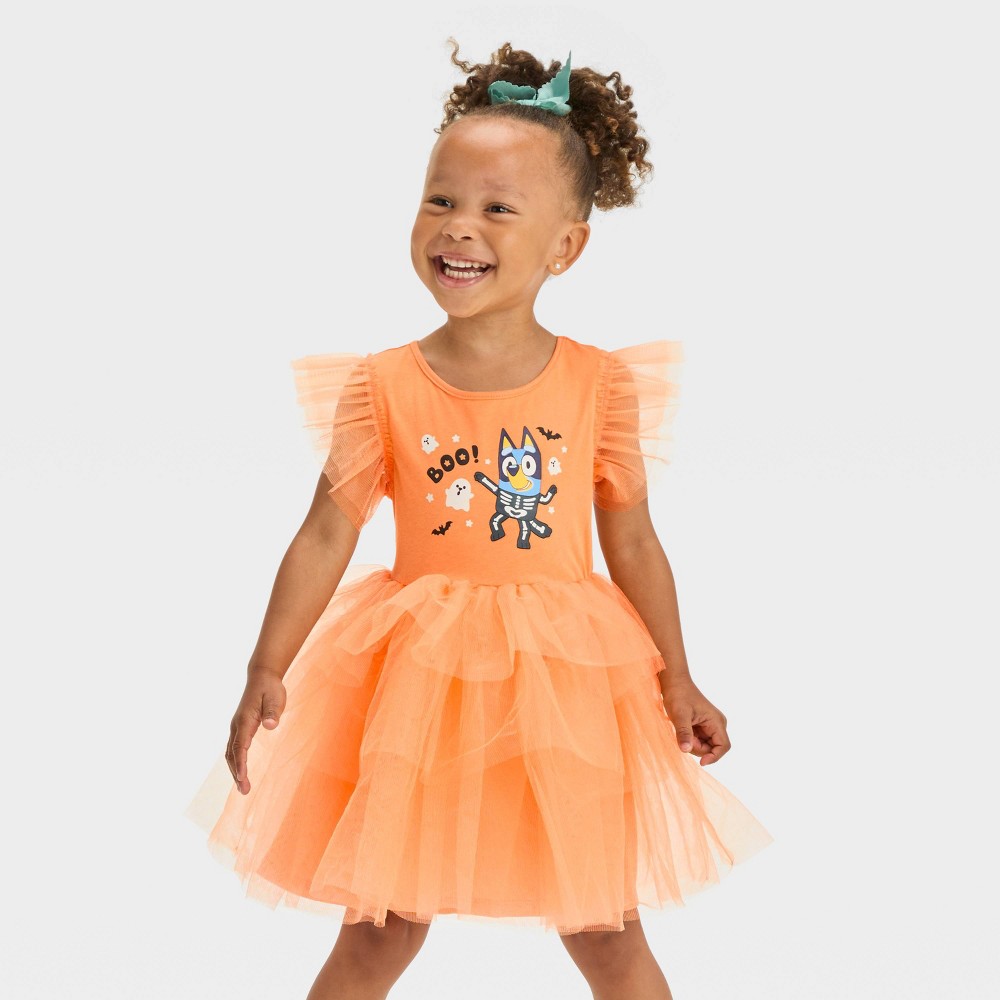 Toddler Girls' Halloween Bluey Dress - Orange 18M