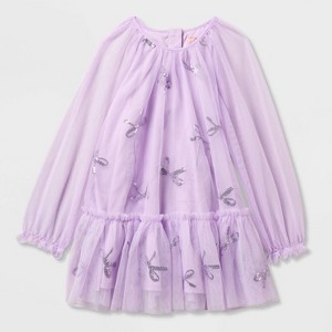 Toddler Girls' Adaptive Long Sleeve Tulle Dress - Cat & Jack™ Lilac Purple - 1 of 4