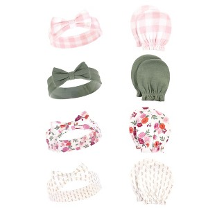 Hudson Baby Infant Girls Cotton Headband and Scratch Mitten Set, Fall Floral, 0-6 Months - 1 of 4