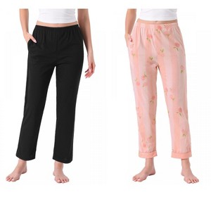 INSPIRE CHIC Women's 2 Pcs Cotton Pajama Bottoms Elastic Waist with Pocket Long Sleepwear Lounge Pants - 1 of 4