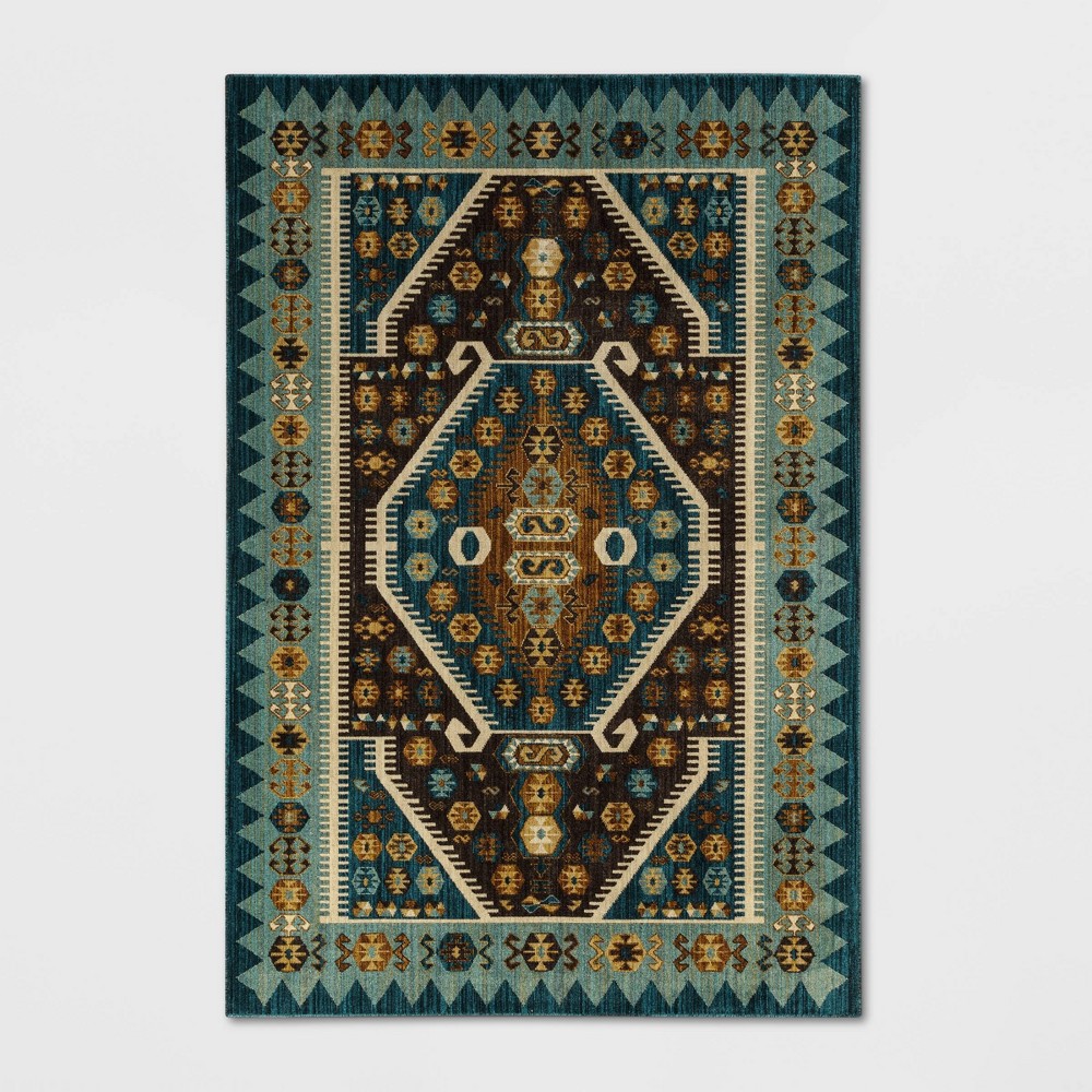 7'x10' Buttercup Diamond Vintage Persian Style Woven Rug Teal - Opalhouse™