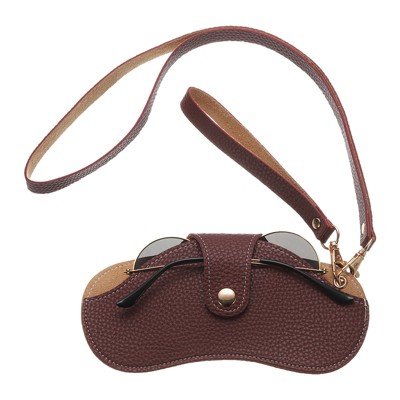 Unique Bargains PU Leather Glasses Case Holder with Neck and Wrist Lanyard 7" x 4"
