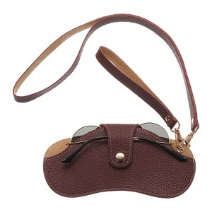 Unique Bargains PU Leather Glasses Case Holder with Neck and Wrist Lanyard 7" x 4" - 1 of 4