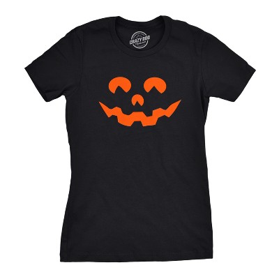 Womens Cartoon Eyes Pumpkin Face Funny Fall Halloween Scary T shirt - Crazy Dog Women's T Shirt Black L