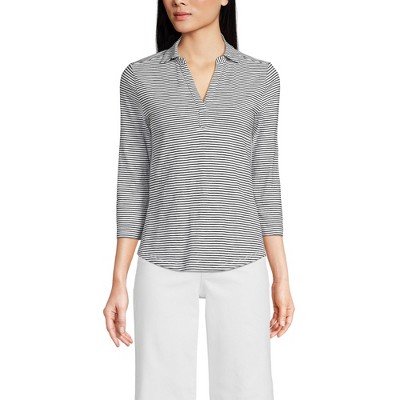 Lands' End Women's 3/4 Sleeve Slub Polo Top