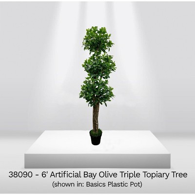 6' Artificial Bay Olive Triple Topiary Tree in Black Plastic Pot