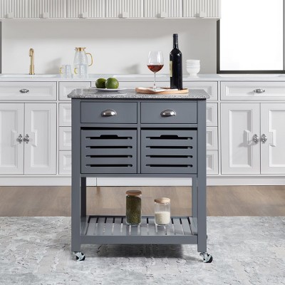 Syemin Kitchen Carts and Islands Mobile Rolling Kitchen Trolley Serving Cart Mobile Kitchen Cart Serving Utility Carts, Grey, 30"*22.01"*36.26"