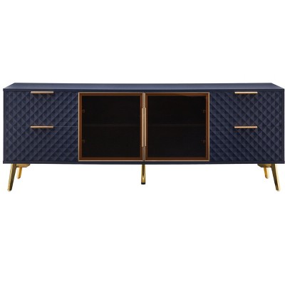 Vynxaria 60" Navy Blue Geometric TV Center, Modern Fashion Stand with Drawers