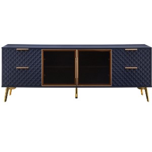 Vynxaria 60" Navy Blue Geometric TV Center, Modern Fashion Stand with Drawers - 1 of 4