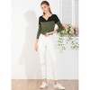 Allegra K Women's Casual Color Block Stretch Long Sleeves Split V-Neck T-Shirt - 3 of 4