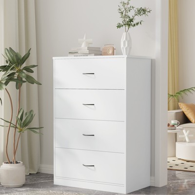 SUGIFT 4 Drawer Dresser, Modern Wood Chest of Drawers for Bedroom, White