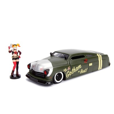 Jada Toys Hollywood Rides DC Bombshells 1951 Mercury Die-Cast Vehicle with Harley Quinn Die-Cast Figure 1:24 Scale Primer Green