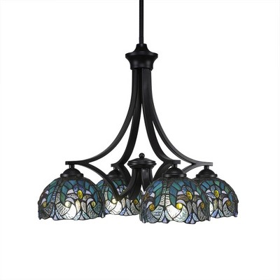 Toltec Lighting Zilo 4 - Light Chandelier in  Matte Black with 7" Turquoise Cypress Art Glass Shade