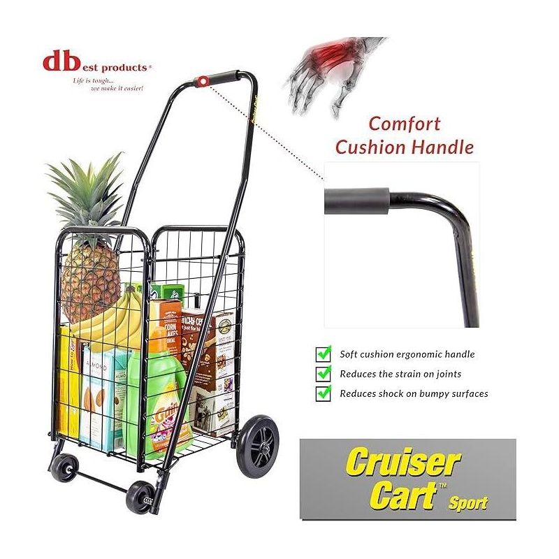 dbest products Cruiser Cart Lightweight Collapsible Sport Shopping Grocery Folding Laundry Wheels Basket, 2 of 7
