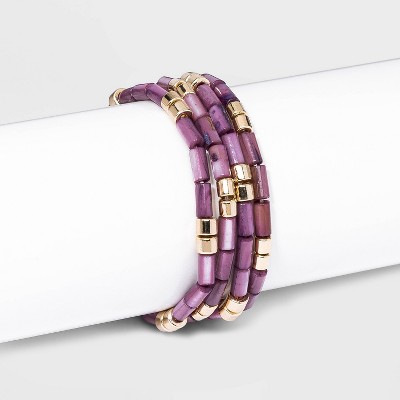 Shell Beaded Stretch Multi-Strand Bracelet Set 4Pc - A New Day™ Purple