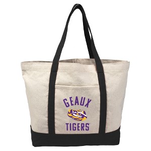 LSU Tigers Arched School Name Canvas Tote Bag With External Pocket, Reusable Shoulder Bag for Shopping, School, Beach - 1 of 4