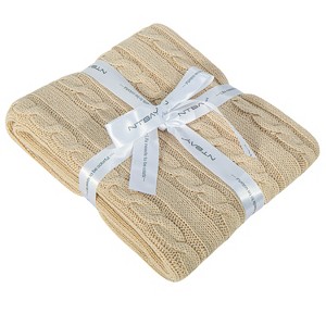 Cotton Cable Knit Toddler Blanket, Super Soft Warm Breathable Baby Blanket - NTBAY - 1 of 4