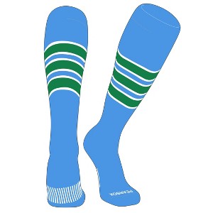 PEAR SOX Striped OTC Baseball, Softball, Football Socks (C) Sky Blue, White, Kelly Green - 1 of 3