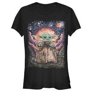 Juniors Womens Star Wars The Mandalorian The Child Starry Night T-Shirt - 1 of 4