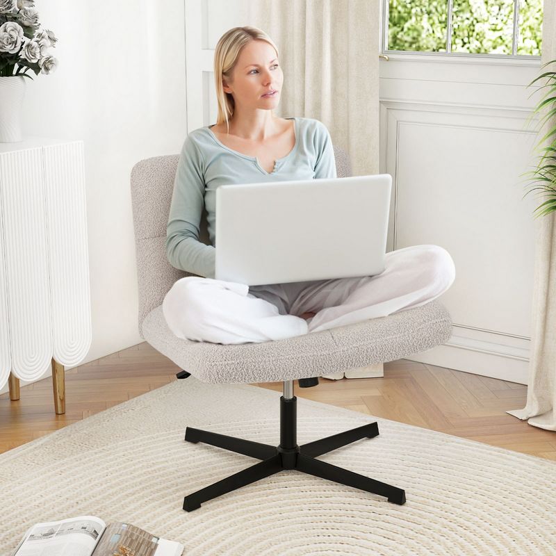 Costway Armless Office Desk Chair Modern Swivel Vanity Chair with Adjustable Height Grey/Brown/Beige, 4 of 11