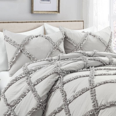 Light Gray Ruffle Diamond Full Comforter Set
